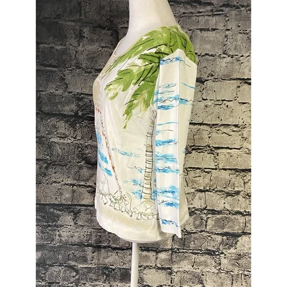 Chicos Blouse Womens Small White Top Casual Beach Hawaii Costal Relax - Picture 2 of 9